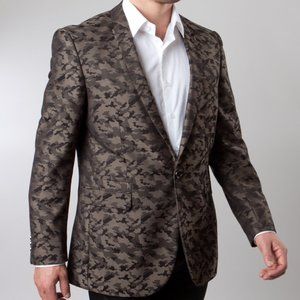 Mens Slim Fit Blazer Jacket Tinted Camouflage, Brown